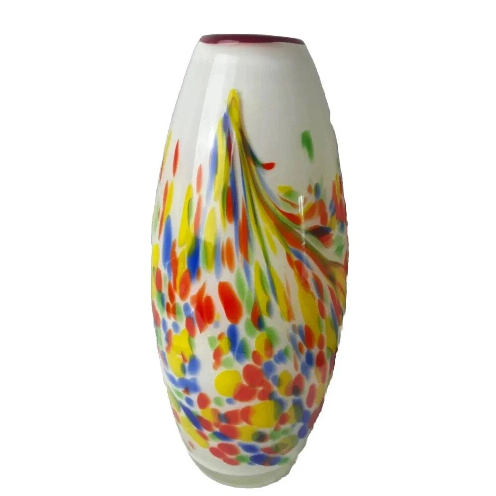 Vtg Italy Lavorazione Art Glass Confetti Multicolor Vase